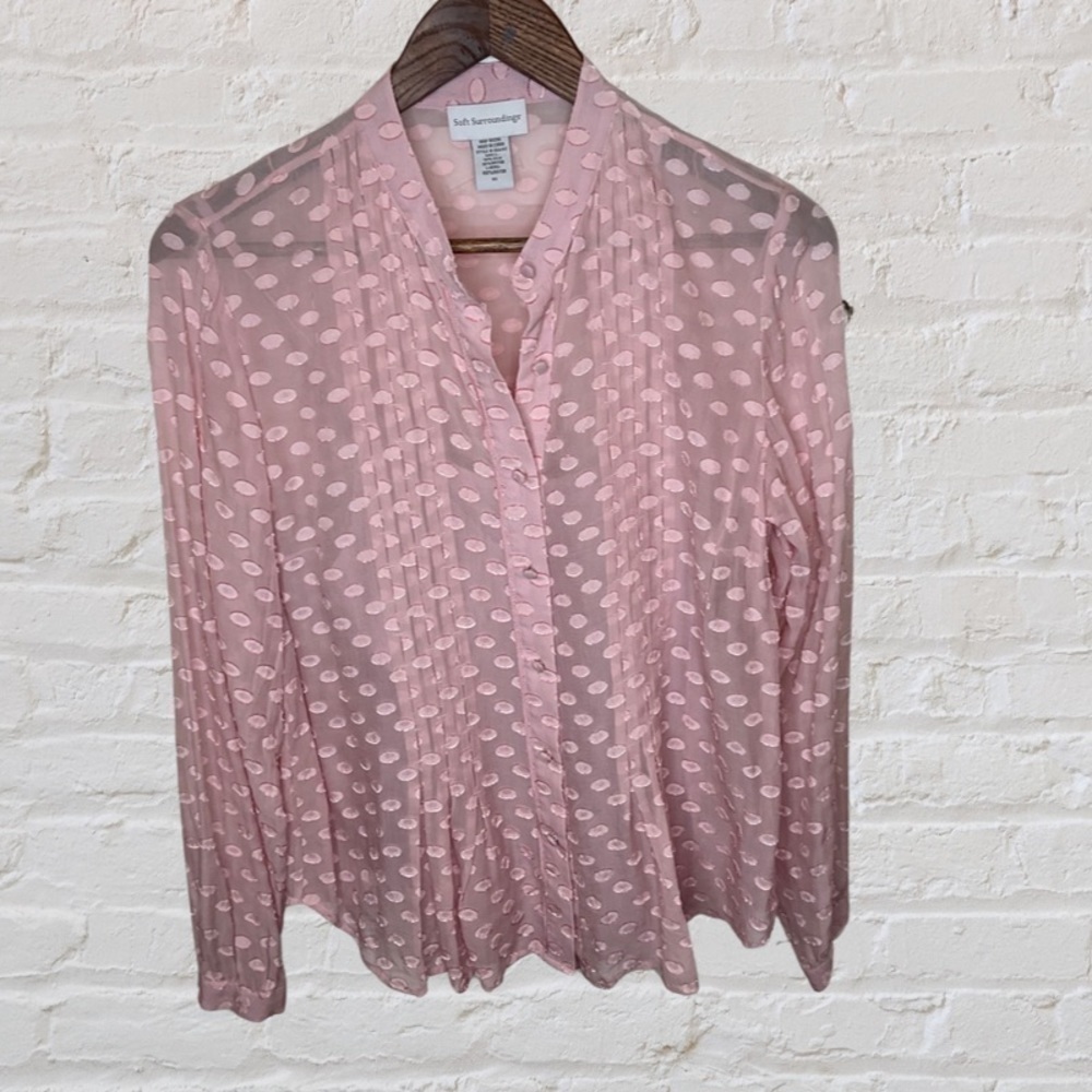 Soft Surroundings silk blend polka dot sheer pink blouse with cami - Picture 2 of 7
